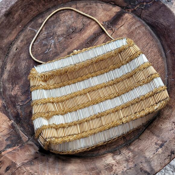 Vintage Gold and Silver Beaded Purse Bag - Picture 1 of 3